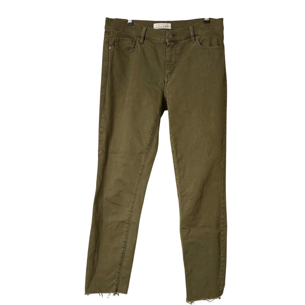 LOFT Modern Skinny Crop Army Green Raw Edge Jeans | 27/4